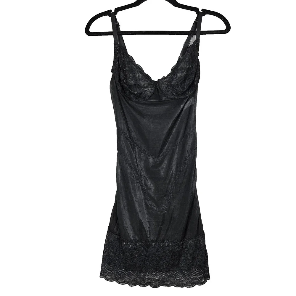 Vintage Victoria's Secret Gold Label 36B Body Shaper Shapewear Black Lace 80s